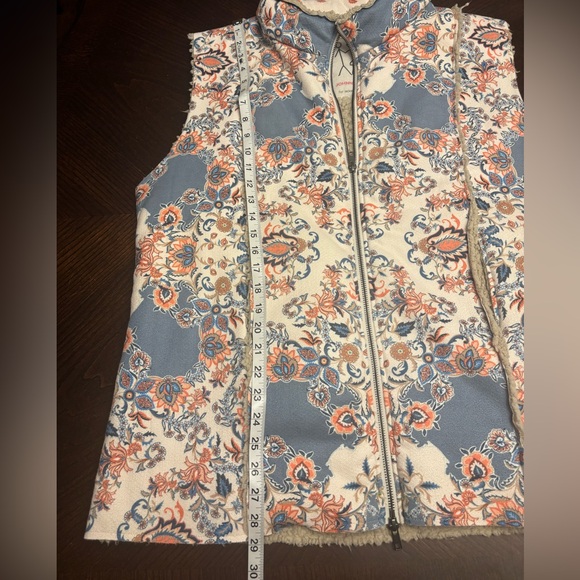 Johnny Was Faux Sherpa Lined Floral  Pattern Zip Up Women's Vest XL - Picture 8 of 8